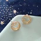 Rhinestone Smiley Earring 1 Pair - S925 Silver Stud Earrings - Gold - One Size