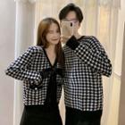 Couple Matching Houndstooth V-neck Bow Accent Sweater