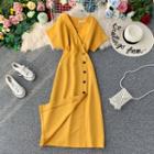 V-neck Short-sleeve Slim-cut Dress