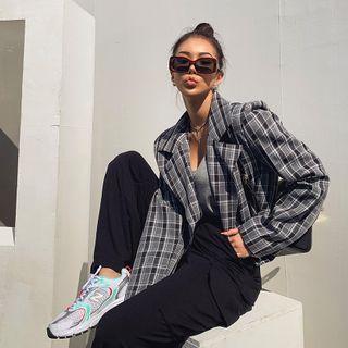 Two-way Cropped Checked Blazer