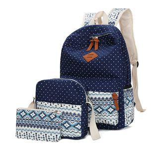 Set: Patterned Lightweight Backpack + Crossboy Bag + Pouch