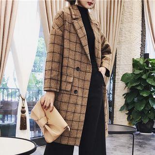 Check Notch Lapel Double-breasted Coat