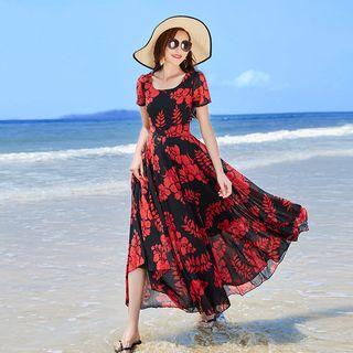 Short Sleeve Floral Print Maxi Sundress
