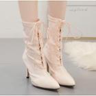 Fabric Lace Up High-heel Mid-calf Boots