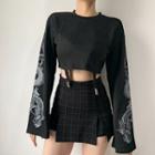 Long-sleeve Cropped Printed T-shirt