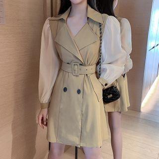 Paneled Double Breasted Mini A-line Coat Dress