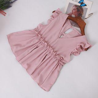 V-neck Ruffle Trim Sleeveless Blouse