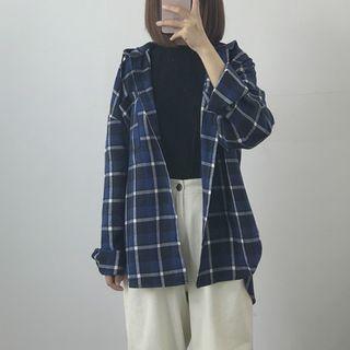 Hooded Zip-up Plaid Jacket