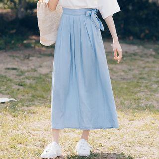 Bow Accent Midi A-line Skirt Light Blue - One Size