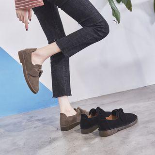 Genuine Leather Bow Accent Loafers
