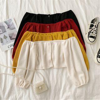 Off-shoulder Long-sleeve Knitted Crop Top