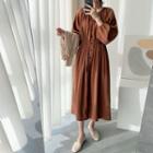 Shirred-trim Gathered-waist Shirtdress