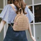 Faux Pearl Fringed Straw Backpack