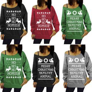 Cutout Shoulder Printed Pullover