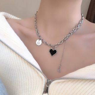 Pixelated Heart Pendant Alloy Choker 1 Pc - Black - One Size