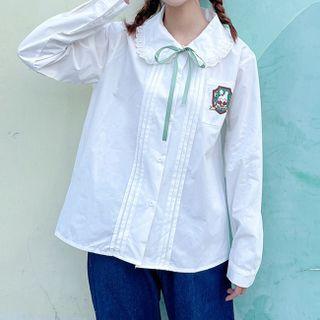 Peter Pan Collar Rabbit Print Blouse White - One Size