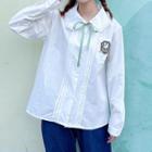 Peter Pan Collar Rabbit Print Blouse White - One Size