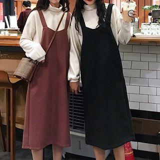 Turtleneck Long-sleeve T-shirt / Back Slit Pinafore Dress