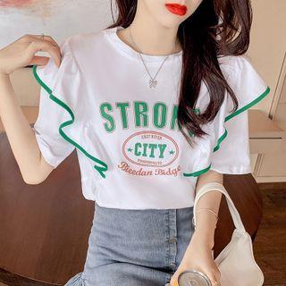 Ruffle Trim Lettering T-shirt