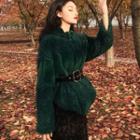 Faux Shearling Zip Jacket / Midi A-line Knit Skirt