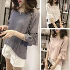 3/4-sleeve Perforated Chiffon Top