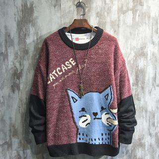 Cartoon Cat Print Sweater