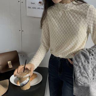 Long-sleeve Semi High-neck Lace Top