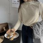 Long-sleeve Semi High-neck Lace Top