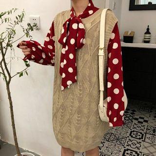 Dotted Blouse / Sleeveless Knit Dress / Set