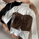Mock-neck Long-sleeve T-shirt / Faux Leather Camisole Top