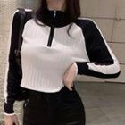 Mock Neck Long-sleeve Color Panel Knit Sweater