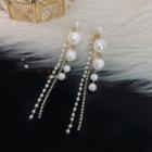 Faux Pearl Rhinestone Fringed Earring 1 Pair - Gold & White - One Size