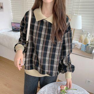 Fleece-lined Contrast Trim Plaid Top