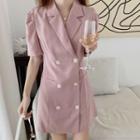 Short-sleeve Double Breasted Tie Waist Dress