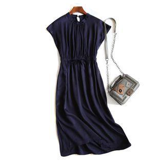 Sleeveless Midi A-line Dress Navy Blue - One Size