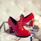 Patent Chunky Heel Lace-up Ankle Boots