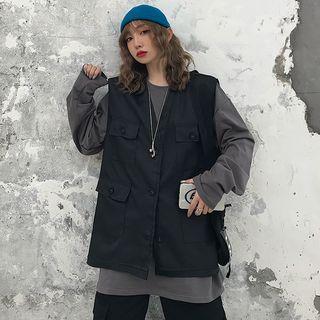Sleeveless Plain Cargo Jacket