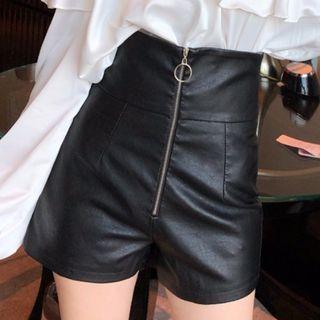 High-waist Faux Leather Hot Pants
