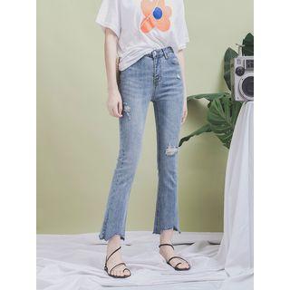 Distressed Boot-cut Crop Jeans