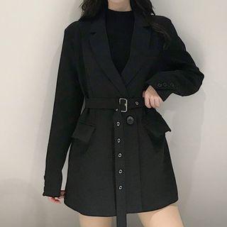 Loose-fit Blazer With Sash Black - One Size