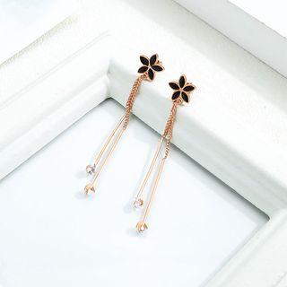 Stainless Steel Rhinestone Flower Fringed Earring 534 - 1 Pair - One Size