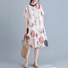 Short-sleeve All Over Pattern Shirt Dress White - One Size