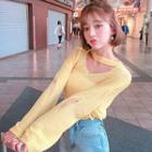 Choker Long-sleeve Distressed Knit Top