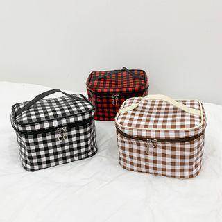 Gingham Faux Leather Makeup Pouch