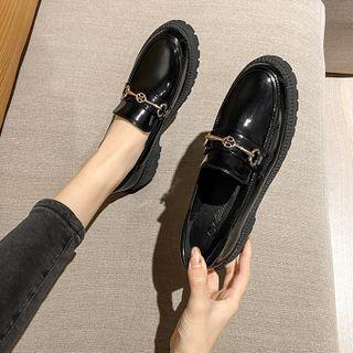 Pointed Platform Block Heel Loafers