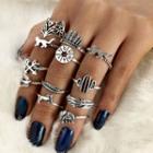 Set Of 12: Retro Alloy Ring (assorted Designs) Silver - One Size