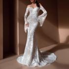 Bell-sleeve Cold-shoulder Lace Sheath Evening Gown