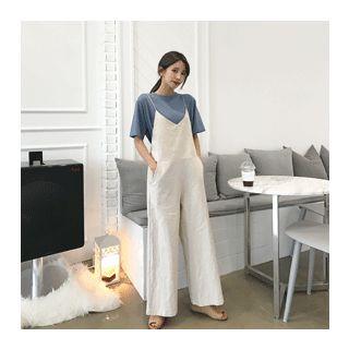 Linen Blend Cross Strap-back Jumper Pants