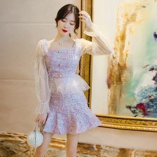 Long Sleeve Square Neck Button Dress