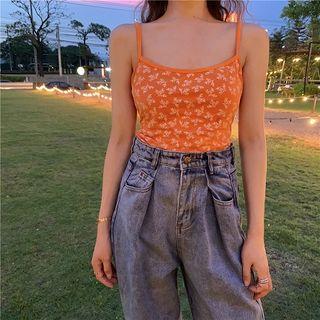 Spaghetti Strap Floral Patterned Top Orange - One Size